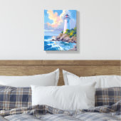 Coastal Lighthouse | Blue Ocean Waves Sea Leinwanddruck (Insitu (Schlafzimmer))