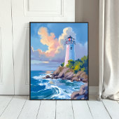 Coastal Lighthouse | Blue Ocean Waves Sea Poster