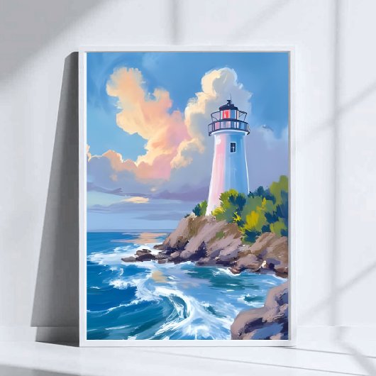 Coastal Lighthouse | Blue Ocean Waves Sea Poster