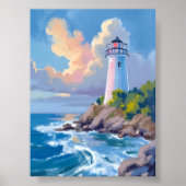 Coastal Lighthouse | Blue Ocean Waves Sea Poster (Vorne)