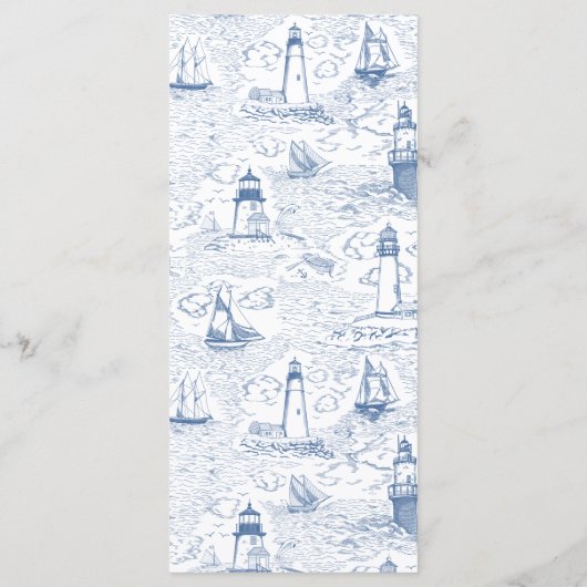 Coastal Lighthouse Blue Toile Wedding Menükarte (Rückseite)