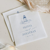 Coastal Lighthouse Blue Toile Wedding Serviette