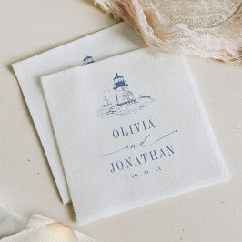 Coastal Lighthouse Blue Toile Wedding Serviette