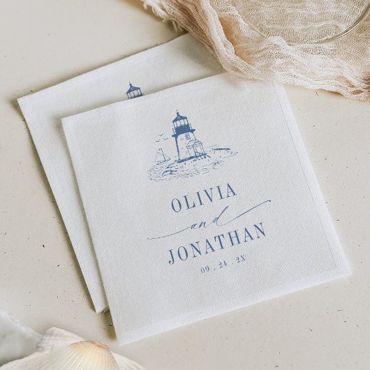 Coastal Lighthouse Blue Toile Wedding Serviette