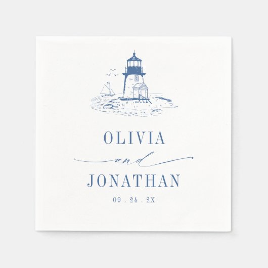 Coastal Lighthouse Blue Toile Wedding Serviette (Vorderseite)
