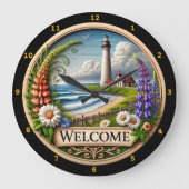 Coastal Lighthouse Herzlich willkommen Große Wanduhr (Vorderseite)