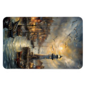 Coastal Lighthouse & Seaside Village Magnet (Horizontal)