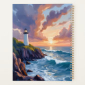 Coastal Lighthouse Sunset | Beach Ocean Painting Planer (Rückseite)