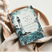 Coastal Lighthouse Wave Wedding Save The Date