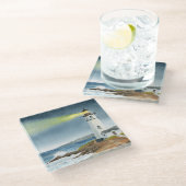 Coastal Lighthouse with Light Beam Glasuntersetzer (Schrägansicht)