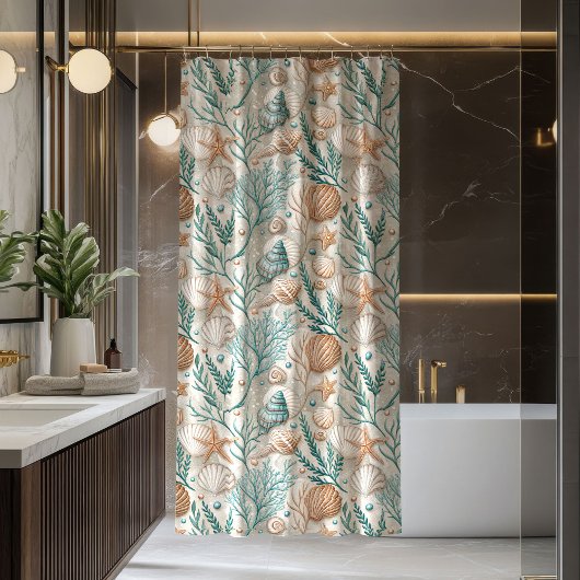 Coastal Living Curtain Soft Blue and Ivory Design Duschvorhang
