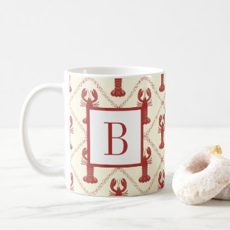 Coastal Lobster Red Cream Diamond Initial Monogram Kaffeetasse