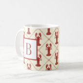 Coastal Lobster Red Cream Diamond Initial Monogram Kaffeetasse (Vorderseite Links)