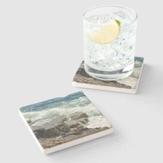 Coastal Maine Rocky Shoreline Ocean Steinuntersetzer (Seitenansicht)