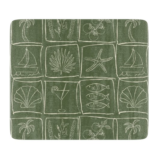Coastal Mediterranean Faux Tile Olive Grove Schneidebrett (Vorderseite)
