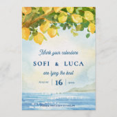 Coastal Mediterranean Lemon Grove Wedding Einladung (Vorderseite)
