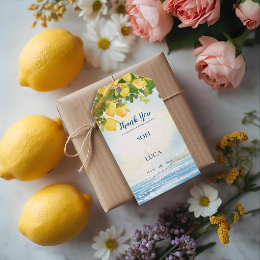 Coastal Mediterranean Lemon Grove Wedding Favor Geschenkanhänger