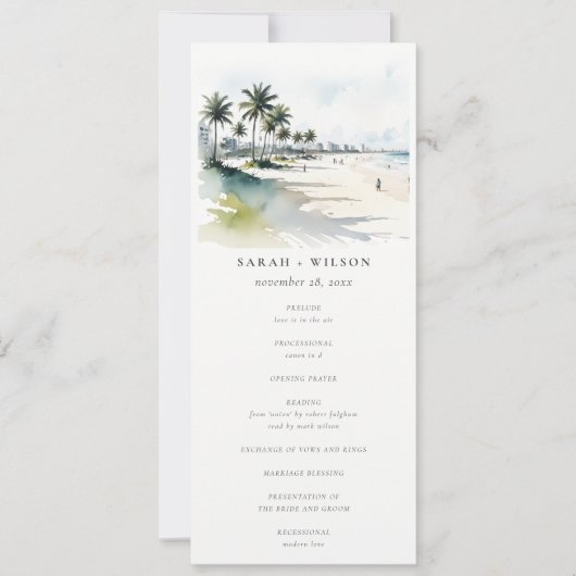 Coastal Miami Beach Palm Tree Hochzeitsprogramm Einladung (Vorderseite)