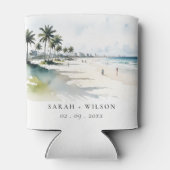Coastal Miami Beach Palm Tree Wasserfarbenhochzeit Dosenkühler (Rückseite)
