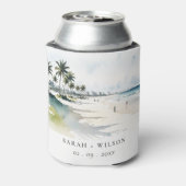 Coastal Miami Beach Palm Tree Wasserfarbenhochzeit Dosenkühler (Kanne Rückseite)