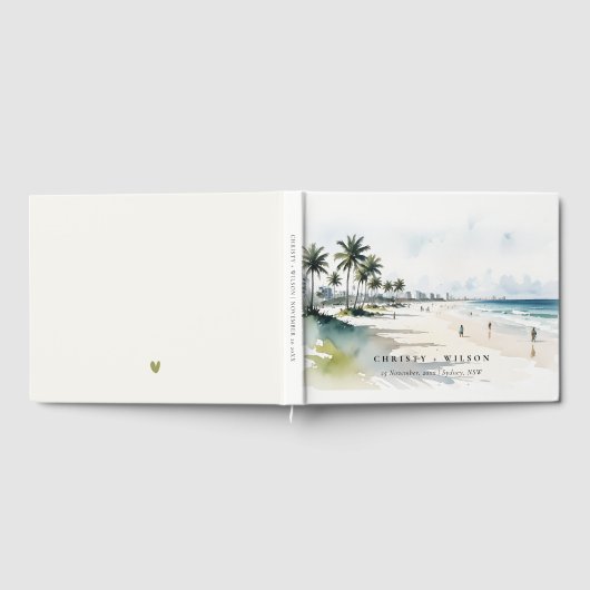 Coastal Miami Beach Palm Tree Wasserfarbenhochzeit Gästebuch (Voll)