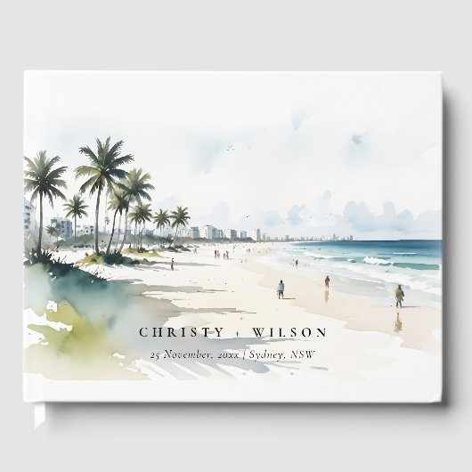 Coastal Miami Beach Palm Tree Wasserfarbenhochzeit Gästebuch (Vorderseite)