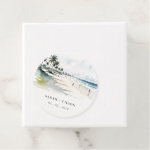 Coastal Miami Beach Palm Tree Wasserfarbenhochzeit Geschenkanhänger