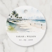 Coastal Miami Beach Palm Tree Wasserfarbenhochzeit Geschenkanhänger (Vorderseite)