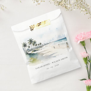 Coastal Miami Beach Palm Tree Wasserfarbenhochzeit Geschenktütchen