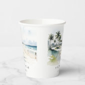 Coastal Miami Beach Palm Tree Wasserfarbenhochzeit Pappbecher (Links)
