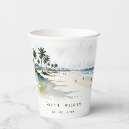 Coastal Miami Beach Palm Tree Wasserfarbenhochzeit Pappbecher
