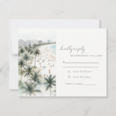 Coastal Miami Beach Palm Tree Wasserfarbenhochzeit RSVP Karte (Vorderseite)