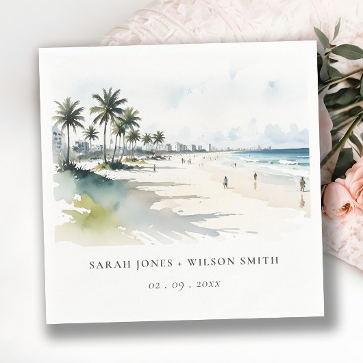 Coastal Miami Beach Palm Tree Wasserfarbenhochzeit Serviette