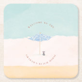 Coastal Monogram Beach Umbrella Paper Coasters Rechteckiger Pappuntersetzer (Vorderseite)