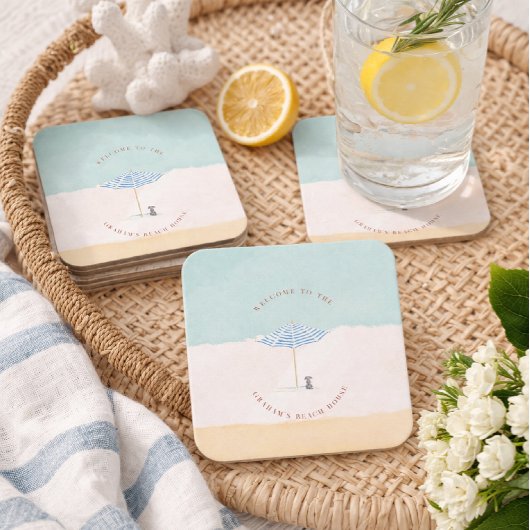 Coastal Monogram Beach Umbrella Paper Coasters Rechteckiger Pappuntersetzer
