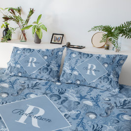 Coastal Monogram Blue Ocean Life Kissenbezug