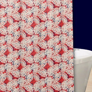 Coastal Monstera Leaf Gemusterter Duschvorhang