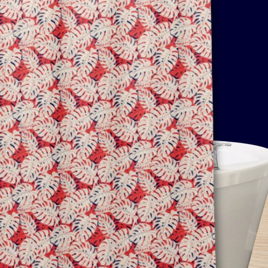 Coastal Monstera Leaf Gemusterter Duschvorhang