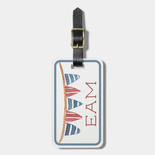 Coastal Nautical Beach Flags Monogram Gepäckanhänger (Vorderseite vertikal)