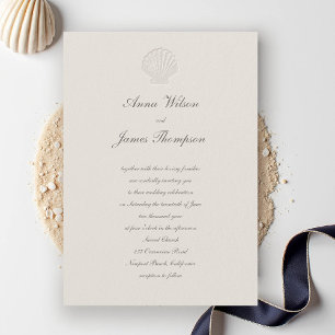 Coastal Nautical Muschel Classic Script Ecru Weddi Einladung