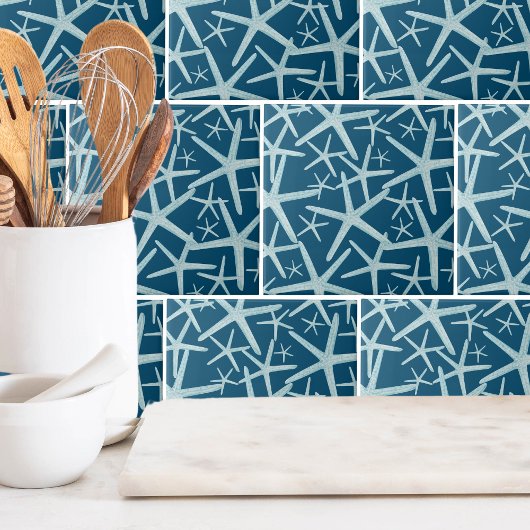 Coastal Nautical Navy Blue Beach Muster Fliese