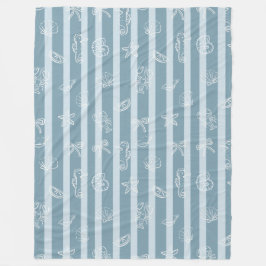 Coastal Nautical Pattern | Blue Sea Shell & Seahor Fleecedecke
