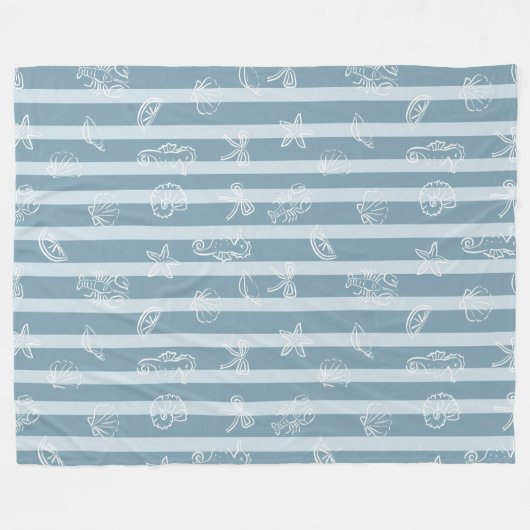 Coastal Nautical Pattern | Blue Sea Shell & Seahor Fleecedecke (Vorderseite (Horizontal))