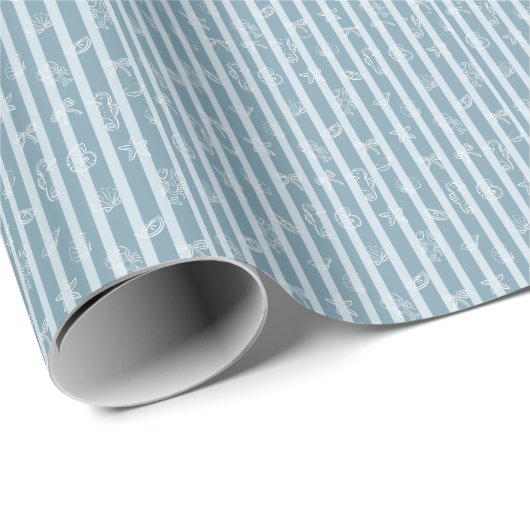 Coastal Nautical Pattern | Blue Sea Shell & Seahor Geschenkpapier (Rolleneckpunkt)