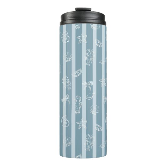 Coastal Nautical Pattern | Blue Sea Shell & Seahor Thermosbecher (Vorderseite)