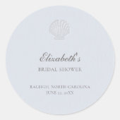Coastal Nautical Shell Blue Elegant Bridal Shower Runder Aufkleber (Vorderseite)