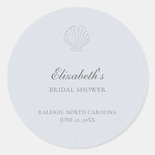 Coastal Nautical Shell Blue Elegant Bridal Shower Runder Aufkleber (Vorderseite)