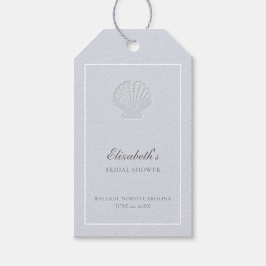 Coastal Nautical Shell Elegant Blue Bridal Shower Geschenkanhänger (Vorderseite)