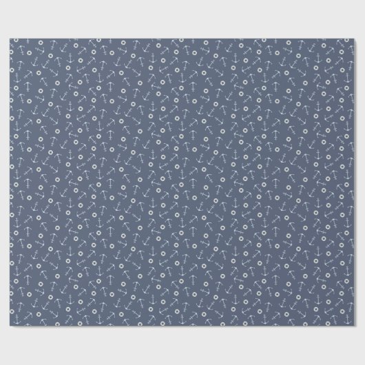 Coastal Nautical Small Anchors Tossed on Navy Blue Geschenkpapier (Flach)