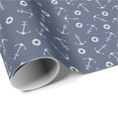 Coastal Nautical Small Anchors Tossed on Navy Blue Geschenkpapier (Rolleneckpunkt)